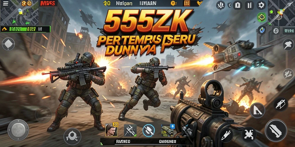 Tampilan gameplay seru di 555ZK dengan aksi pertempuran mendebarkan.