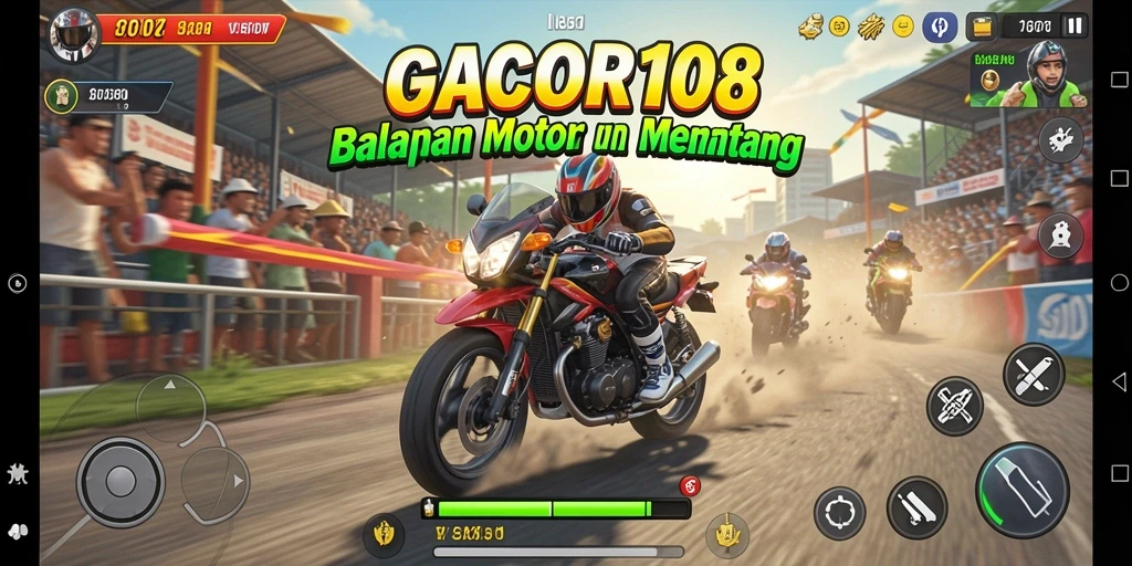 Gameplay GACOR108 menampilkan balapan motor yang intens dan mendebarkan.
