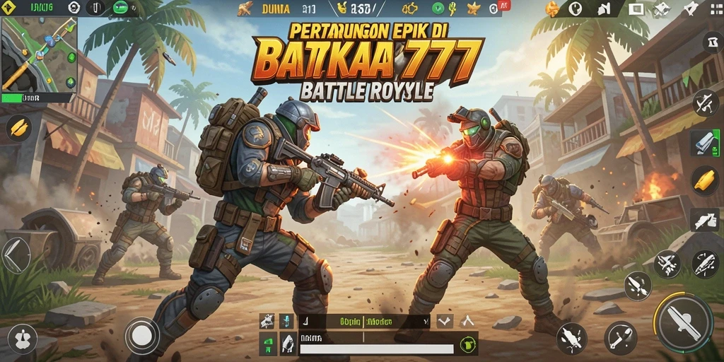 Gameplay seru LENGKAP777 dalam pertempuran Battle Royale.