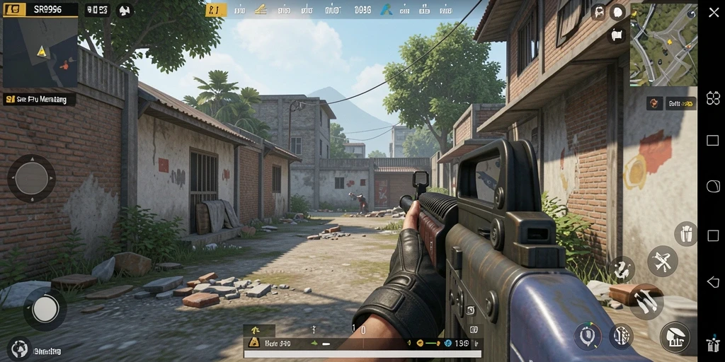 Tampilan gameplay SR996 dengan aksi mendebarkan di dalam pertarungan FPS.